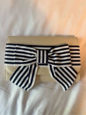 Mark & Graham Bow Clutch with Navy and White Striped Bow